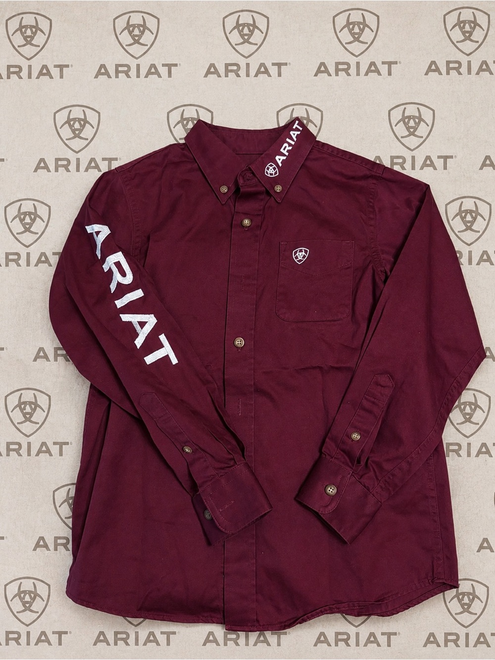 Ariat Burgundy Button-Up Shirt Jacket with Logo Sleeve